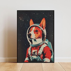 Basenji Astronaut Poster, Basenji Retro Print, Basenji Portrait, Funny Dog Poster, Andy Warhol Art, Vintage Dog Poster, Pet Poster, Pet Art