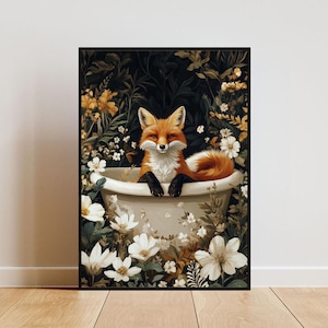 Fox In Bathtub Poster, Funny Animal Poster, Fox Bathroom Print, Fox Bath Poster, Animal Bathroom Wall Art, Animal Print, Fox Poster, Mr Fox
