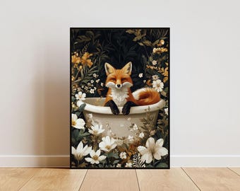 Fuchs in der Badewanne Poster, lustiges Tier Poster, Fuchs Badezimmer Druck, Fuchs Bad Poster, Tier Badezimmer Wandkunst, Tierdruck, Fuchs Poster, Mr Fox