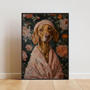 Vizsla In Bathrobe Poster, Dog Poster, Vizsla Bathroom Print, Dog Wall Art, Vizsla Portrait, Pet Poster, Dog Bathroom Poster, Dog Portrait