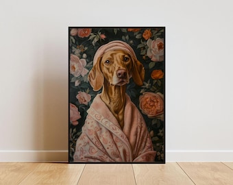 Vizsla In Bathrobe Poster, Dog Poster, Vizsla Bathroom Print, Dog Wall Art, Vizsla Portrait, Pet Poster, Dog Bathroom Poster, Dog Portrait