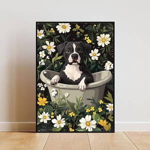 Staffordshire Bull Terrier In Bathtub Poster, Funny Dog Poster, Staffy Bathroom Print, Staffy Bath Poster, Pet Poster, Dog Bathroom Wall Art