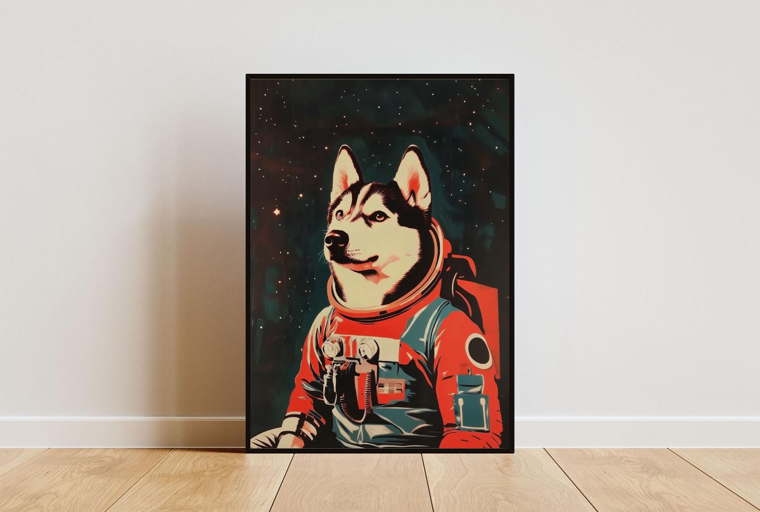 Husky Astronaut Poster, Husky Retro Print, Siberian Husky Portrait, Dog  Retro Space Poster, Funny Dog Poster, Pet, Andy Warhol Style Print, image size:1500x1011