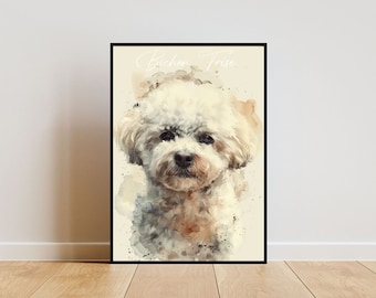 Bichon Frise Poster, Hundeposter, Bichon Frise Druck, Hundewandkunst, personalisiertes Hundefoto, Hund, Bichon Frise Aquarell, Haustierporträt