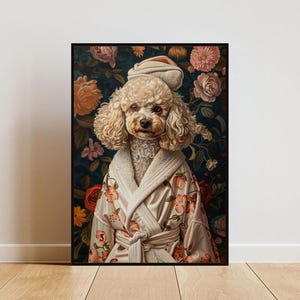 Poodle In Bathrobe Poster, Dog Poster, Poodle Bathroom Print, Dog Wall Art, Poodle Portrait, Pet Poster, Dog Bathroom Poster, Dog Portrait