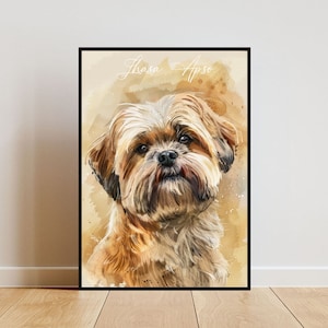 Lhasa Apso Poster, Dog Poster, Lhasa Apso Print, Dog Wall Art, Personalised Dog Photo, Lhasa Apso Watercolour, Dog, Customised Dog Picture