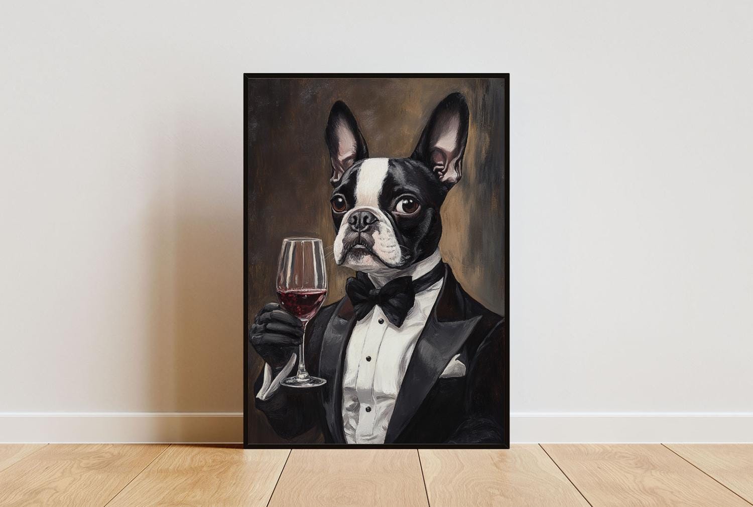 Society6 ケース Boston Terrier by Anne Was Here Frameless Canvas Print, Poopin' Boston Terrier, 30x30, 24x24