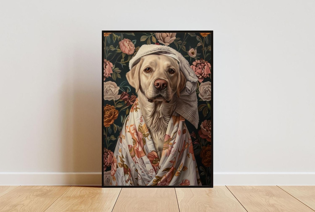 Labrador Retriever in Bathrobe Poster, Dog Poster, Labrador Retriever ...