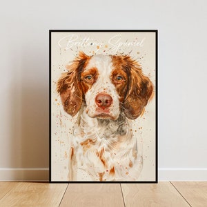 Pôster do Spaniel da Bretanha, pôster do cachorro, impressão do Spaniel da Bretanha, arte de parede, foto personalizada do cachorro, aquarela do Spaniel da Bretanha, Spaniel Bretão