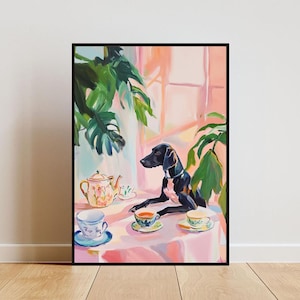 Retro German Shorthaired Pointer Poster, German Shorthaired Pointer Oil Painting, Vintage Poster, Dog Dining Room Wall Art, Retro Dog Poster