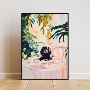 Retro Portuguese Water Dog Poster, Portuguese Water Dog Oil Painting, Vintage Poster, Dog Dining Room Wall Art, Retro Dog Poster, Pet Poster