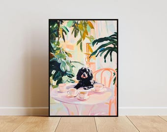 Retro Portuguese Water Dog Poster, Portuguese Water Dog Oil Painting, Vintage Poster, Dog Dining Room Wall Art, Retro Dog Poster, Pet Poster