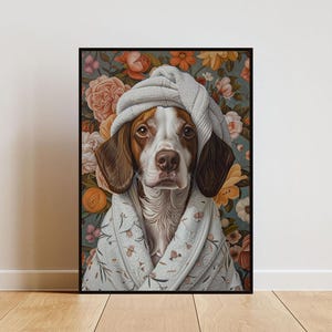 Pôster de roupão de banho Brittany Spaniel, pôster de cachorro, impressão de banheiro de Bretanha, arte de parede, retrato de Bretanha, pôster de animal de estimação, pôster de banheiro de cachorro