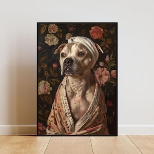 Staffordshire Bull Terrier In Bathrobe Poster, Dog Poster, Staffordshire Bull Terrier Bathroom Print, Staffy Portrait, Dog Bathroom Poster
