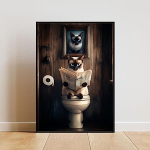 トイレのシャム猫のポスター、猫のポスター、シャム猫のバスルームのプリント、猫のトイレの壁アート、シャム猫のポートレート、猫のバスルームのポスター、猫のトイレのプリント
