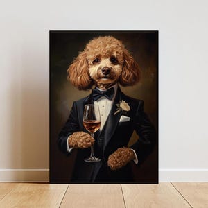 Poodle In Tuxedo Poster, Dog Poster, Poodle In Suit Print, Poodle Dog Wall Art, Poodle Portrait, Dog Living Room Poster, Funny Poodle Art