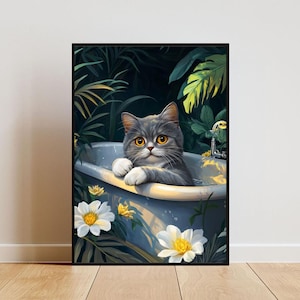 British Shorthair In Bathtub Poster, Funny Cat Poster, British Shorthair Bathroom Print, British Shorthair Bath Poster,Cat Bathroom Wall Art