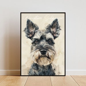 Cartel de Schnauzer miniatura, cartel de perro, impresión de Schnauzer miniatura, arte de la pared del perro, foto de perro personalizada, acuarela Schnauzer miniatura