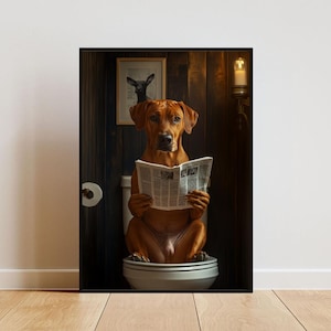 Rhodesian Ridgeback On Toilet Poster, Dog Poster, Rhodesian Ridgeback Bathroom Print, Rhodesian Ridgeback Portrait, Dog Bathroom Poster,