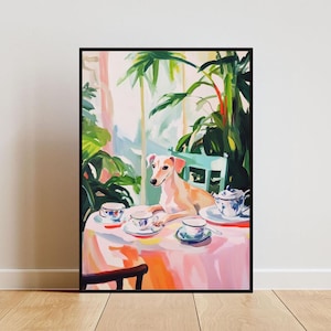 Retro Whippet Poster, Whippet Oil Painting, Vintage Whippet Poster, Dog Dining Room Wall Art, Retro Dog Poster, Pet Poster, Whippet Wall Art