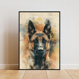 Belgischer Malinois Poster, Hundeposter, Belgischer Malinois Druck, Hundewandkunst, personalisiertes Hundefoto, Belgischer Malinois Aquarell, Hund