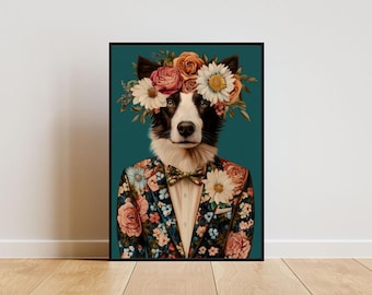 ボーダーコリー犬のプリント、動物の絵画を加工したアートプリント