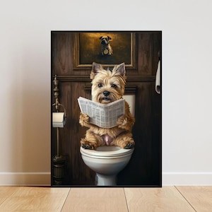 Cairn Terrier On Toilet Poster, Dog Poster, Cairn Terrier Bathroom Print, Dog Toilet Wall Art, Cairn Terrier Portrait, Dog Bathroom Poster