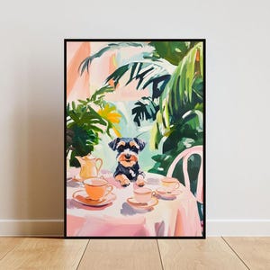 Retro Miniature Schnauzer Poster, Miniature Schnauzer Oil Painting, Vintage Miniature Schnauzer Poster, Dog Dining Room Wall Art, Retro Dog