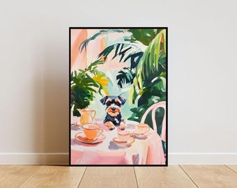 Retro Miniature Schnauzer Poster, Miniature Schnauzer Oil Painting, Vintage Miniature Schnauzer Poster, Dog Dining Room Wall Art, Retro Dog