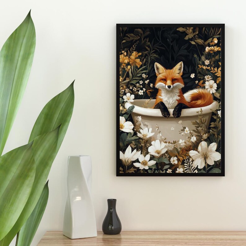 Fox in Bathtub Poster, Funny Animal Poster, Fox Bathroom Print, Fox ...