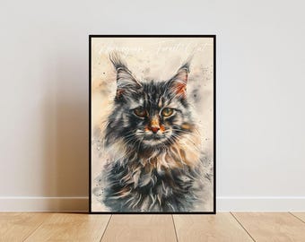 猫のプリント、猫の絵画、ノルウェージャンフォレストキャットの