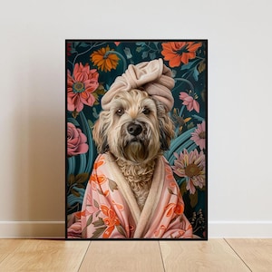 Soft-Coated Wheaten Terrier In Bathrobe Poster, Dog Poster, Wheaten Terrier Bathroom Print, Wheaten Terrier Portrait, Dog Bathroom Poster