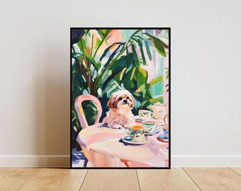 Retro Shih Tzu Poster, Shih Tzu Ölgemälde, Vintage Shih Tzu Poster, Hund Esszimmer Wandkunst, Retro Hund Poster, Shih Tzu Kunst, Haustier Poster