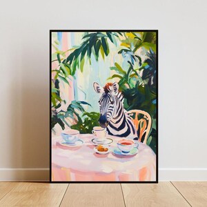 Póster de cebra retro, pintura al óleo de cebra, póster de cebra vintage, arte de pared de comedor de animales, póster de animales retro, arte de pared de cebra divertido, cebra