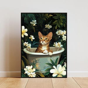 Oriental Shorthair In Bathtub Poster, Funny Cat Poster, Oriental Shorthair Bathroom Print, Oriental Shorthair Bath Poster, Bathroom Wall Art