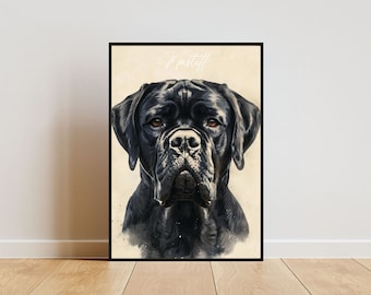 Mastiff Poster, Dog Poster, Mastiff Print, Dog Wall Art, Personalised Dog Photo, Dog, Mastiff Watercolour, Pet Portrait, Pet Portrait, Dog