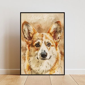 Welsh Corgi Poster, Dog Poster, Welsh Corgi Print, Dog Wall Art, Personalised Dog Photo, Dog, Corgi Watercolour, Customised Dog Portrait