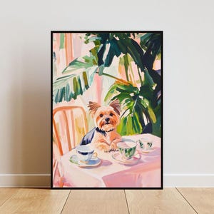 Retro Yorkshire Terrier Poster, Yorkshire Terrier Oil Painting, Vintage Yorkie Poster, Dog Dining Room Wall Art, Retro Dog Poster, Yorkie
