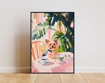 Retro Yorkshire Terrier Poster, Yorkshire Terrier Oil Painting, Vintage Yorkie Poster, Dog Dining Room Wall Art, Retro Dog Poster, Yorkie