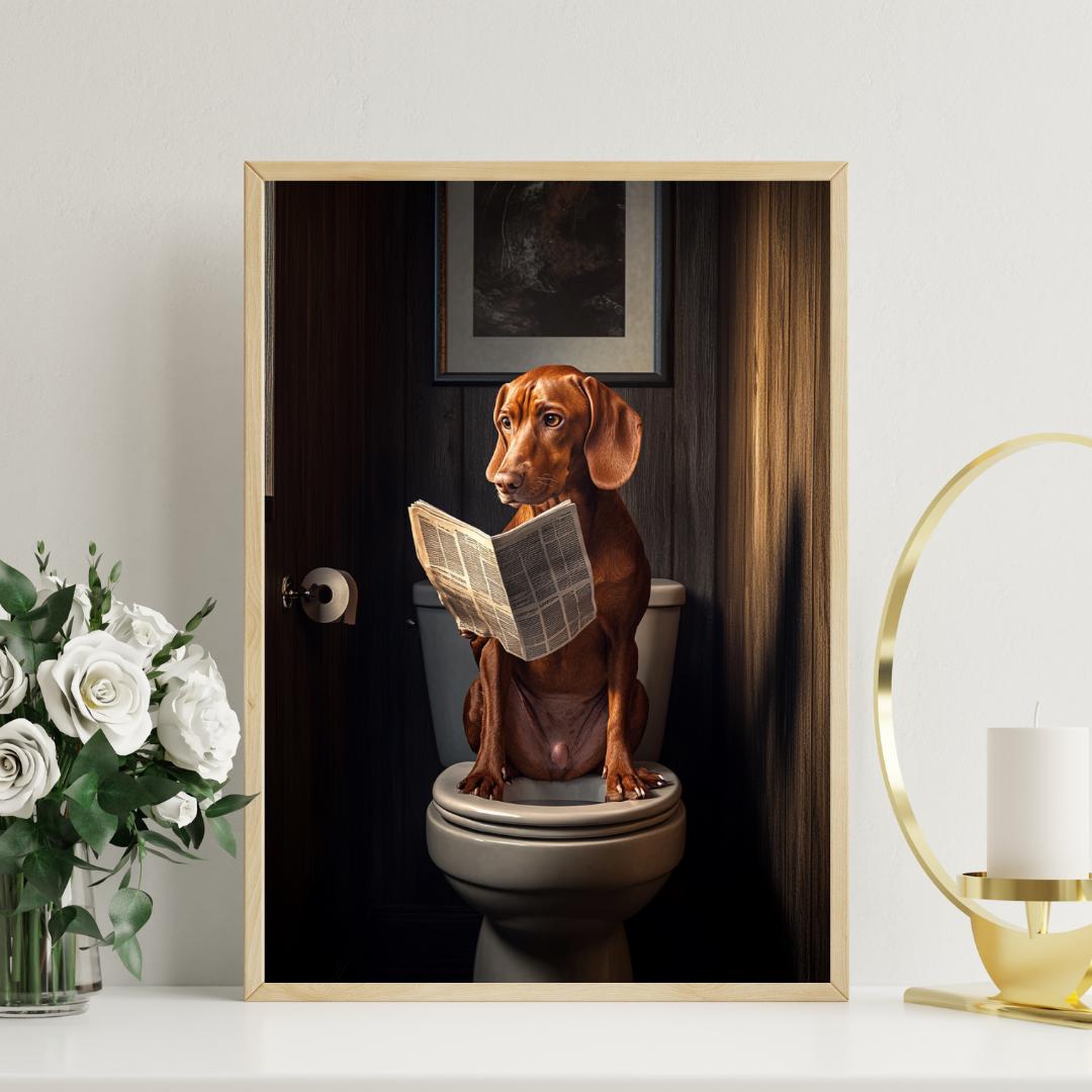 Vizsla on Toilet Poster, Dog Poster, Vizsla Bathroom Print, Dog Toilet ...