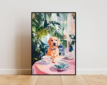 Retro Labrador Retriever Poster, Labrador Retriever Oil Painting, Vintage Labrador Retriever Poster, Dog Dining Room Art, Retro Dog Poster