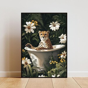 Cheetah In Bathtub Poster, Funny Animal Poster, Cheetah Bathroom Print, Cheetah Bath Poster, Animal Bathroom Wall Art, Animal Print, Cheetah