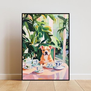 Retro Staffordshire Bull Terrier Poster, Staffy Oil Painting, Vintage Staffy Poster, Dog Dining Room Wall Art, Retro Dog Poster, Pet Poster