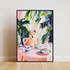 Retro Akita Poster, Akita Oil Painting, Vintage Akita Poster, Dog Dining Room Wall Art, Retro Dog Poster, Pet Poster, Vintage Akita Wall Art
