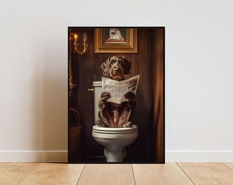 German Wirehaired Pointer On Toilet Poster, Dog Poster, German Wirehaired Pointer Bathroom Print, German Wirehaired Pointer Portrait