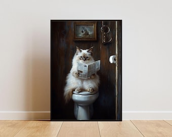 Ragdoll On Toilet Poster, Cat Poster, Ragdoll Bathroom Print, Cat Toilet Wall Art, Ragdoll Portrait, Cat Bathroom Poster, Cat Toilet print