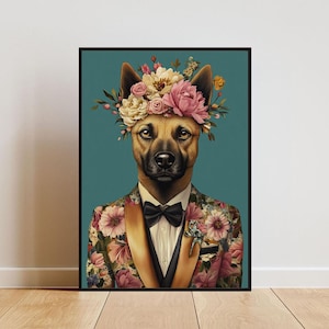 Belgian Malinois In Suit Poster, Belgian Malinois Portrait, Belgian Malinois Oil Painting, Animal Head Human Body Poster, Dog Poster, Pet