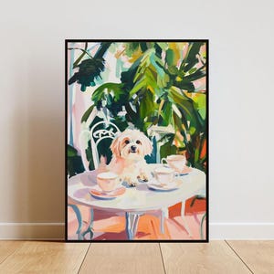 Retro Maltese Poster, Maltese Oil Painting, Vintage Maltese Poster, Dog Dining Room Wall Art, Retro Dog Poster, Maltese Wall Art, Pet Poster