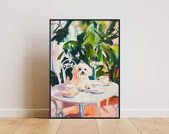 Retro Malteser Poster, Malteser Ölgemälde, Vintage Malteser Poster, Hund Esszimmer Wandkunst, Retro Hunde Poster, Malteser Wandkunst, Haustier Poster