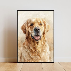 Golden Retriever Poster, Dog Poster, Golden Retriever Print, Dog Wall Art, Personalised Dog Photo, Dog, Golden Retriever Watercolour